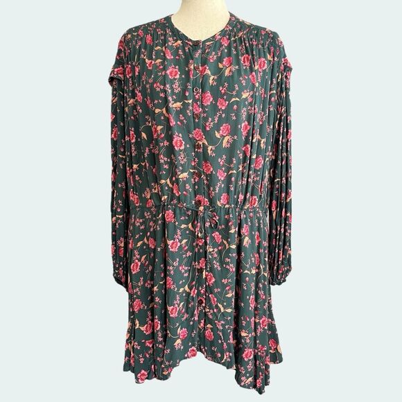Free People Flower Fields Dress Size S  Ditsy Cottage Peasant Festival Oversized - Picture 2 of 14
